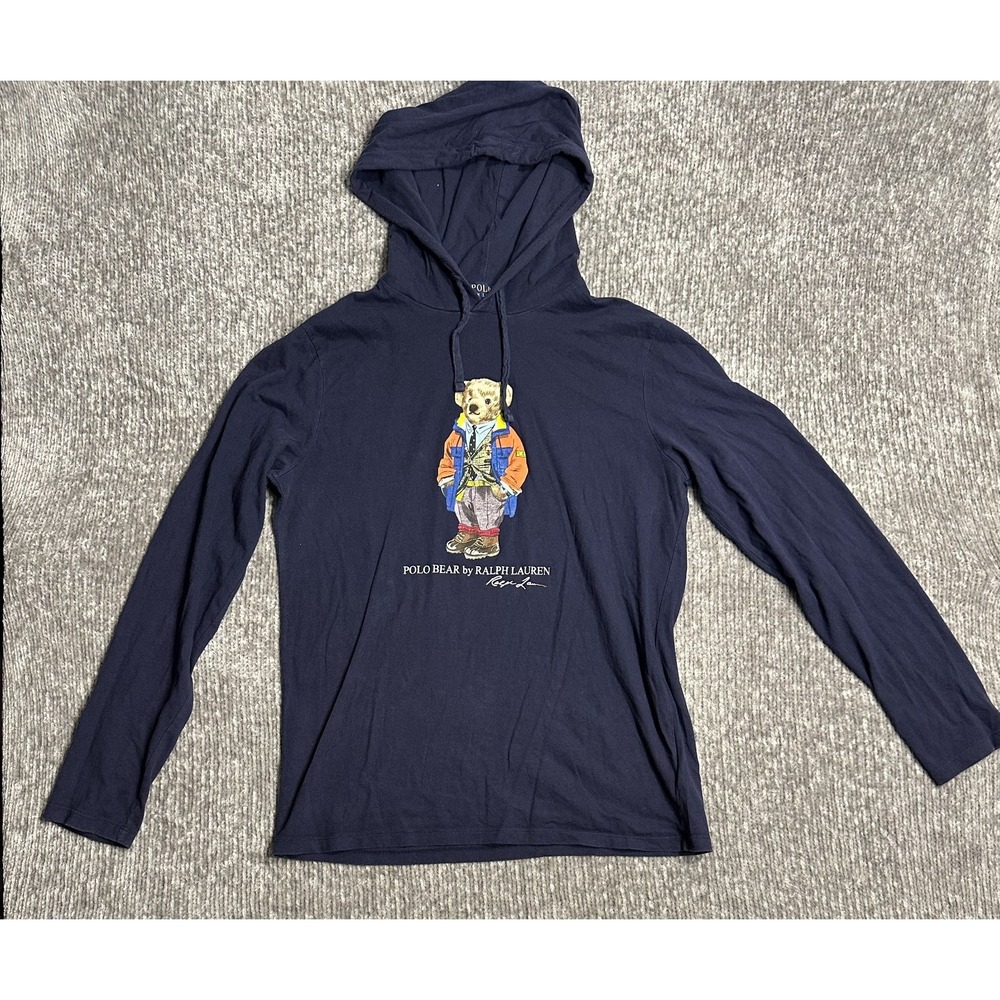 Polo Ralph Lauren Long Sleeve Hooded Preppy Bear Polo Bear T-Shirt - Navy - Sz M